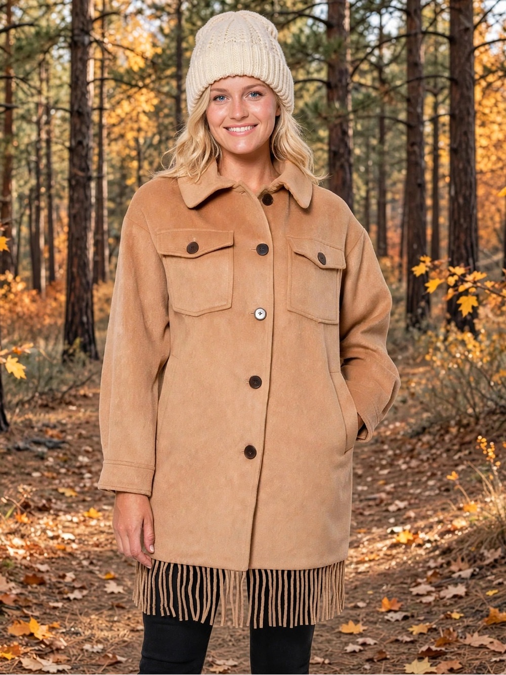 Sanctuary Camel Fringe Wool Blend Coat Size XS fits to Medium NWT